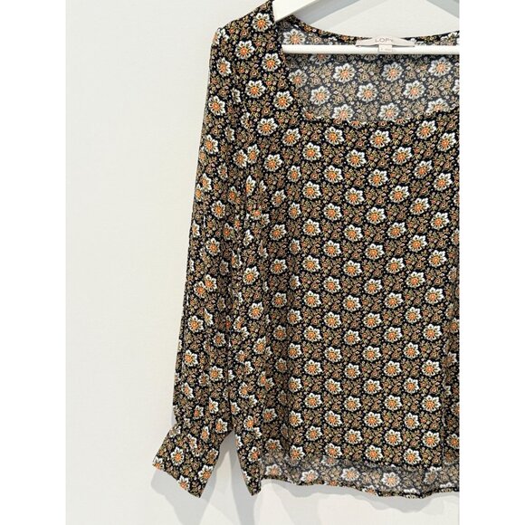 Loft Top Womens Peasant Cottageocre Floral Old Money Romantic Black Orange Sz S - Picture 5 of 11